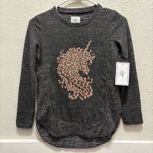 Colortree Christmas Sequin Unicorn Grey Sweater NWT M 10-12